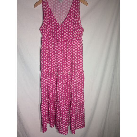 J. Crew Women's Pink Floral Print Tiered Maxi Swing Dress Size 6 V neck ruffle - Picture 4 of 7